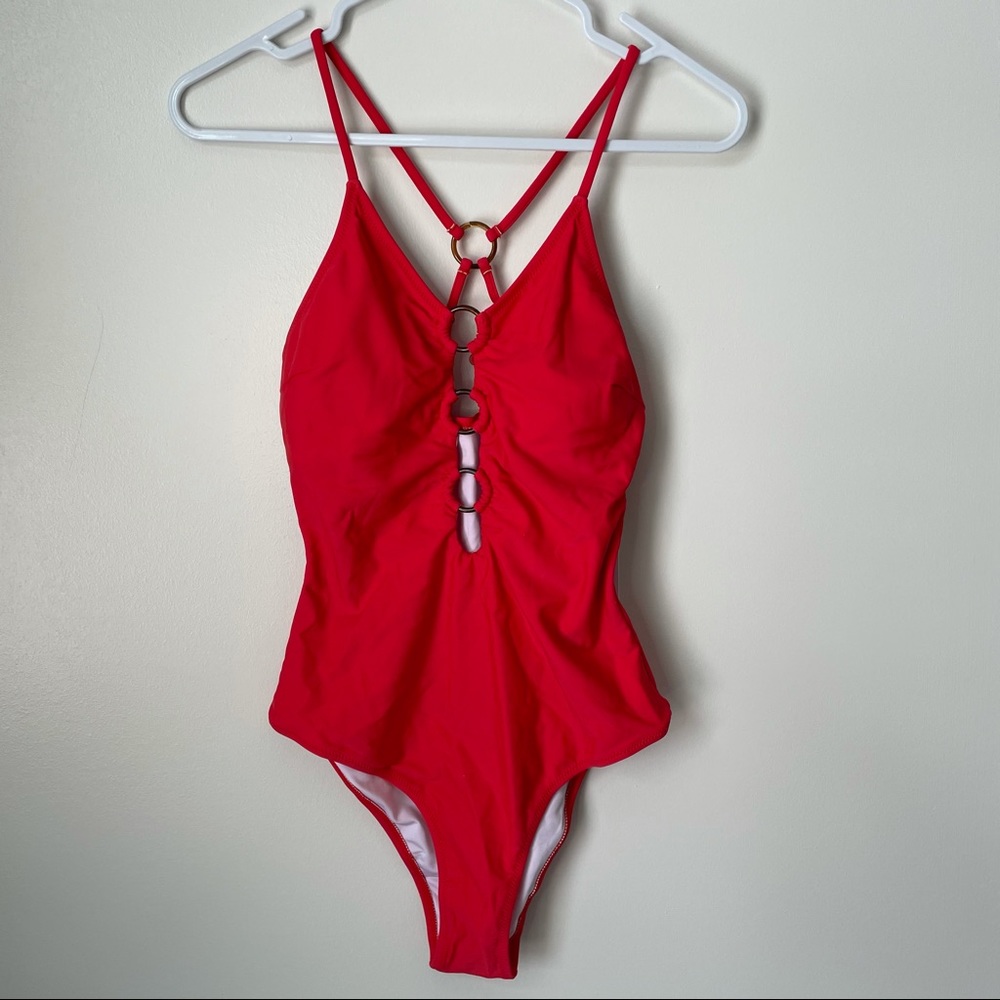 Red one piece bath suit